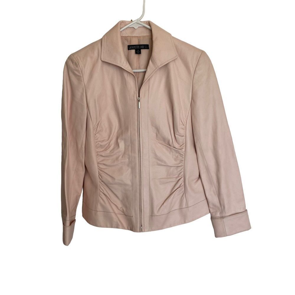 Lafayette 148 Women’s 100% Leather Jacket Full Zip Ruched Front Nude? Blush